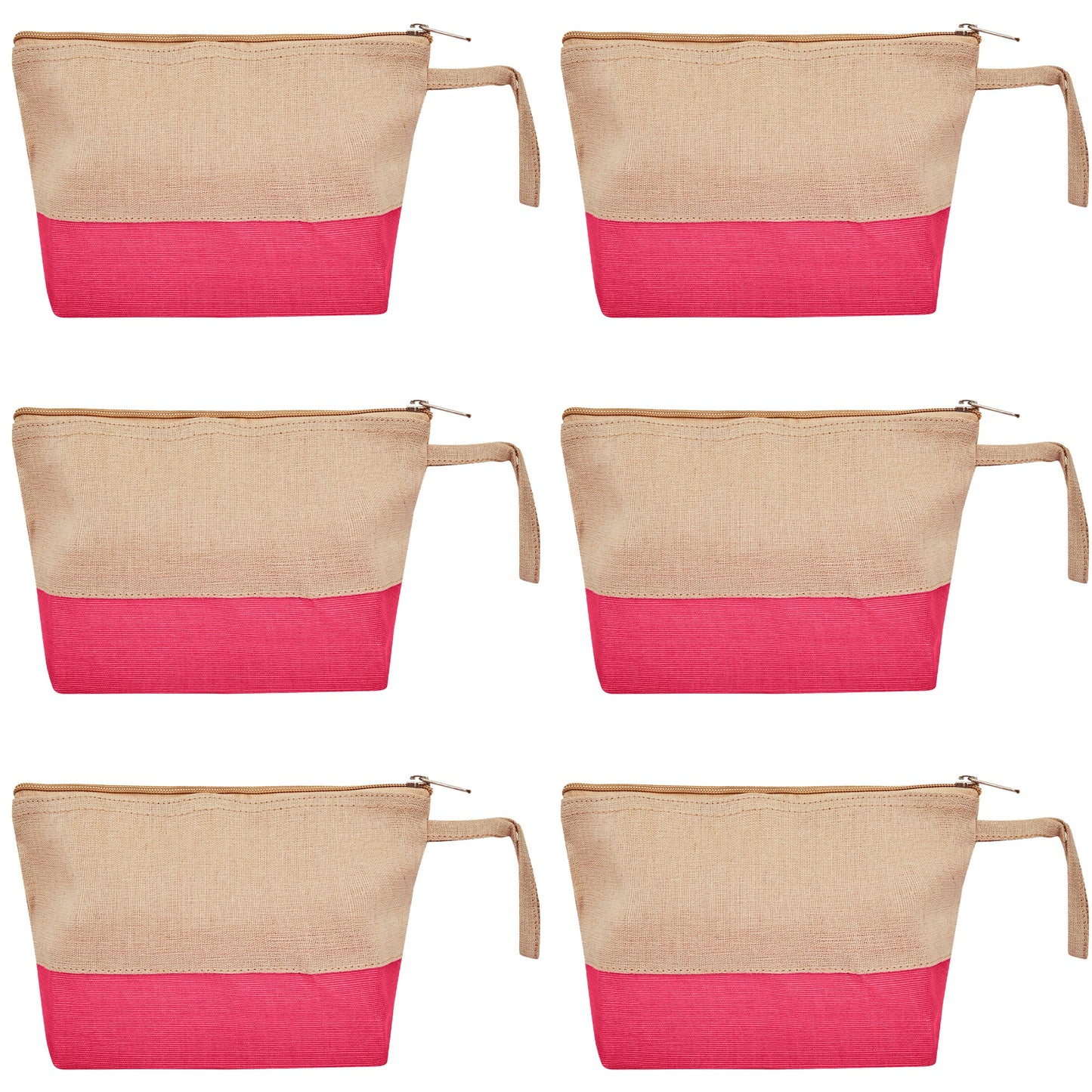 Multipurpose Eco  Jute Cosmetic Zipper Pouches Set of 6 for Women Wholesale Supply