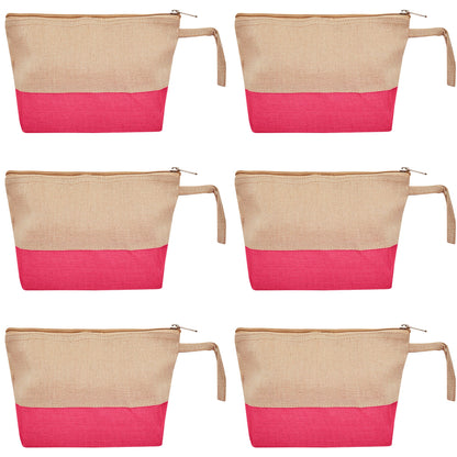 Multipurpose Eco  Jute Cosmetic Zipper Pouches Set of 6 for Women Wholesale Supply