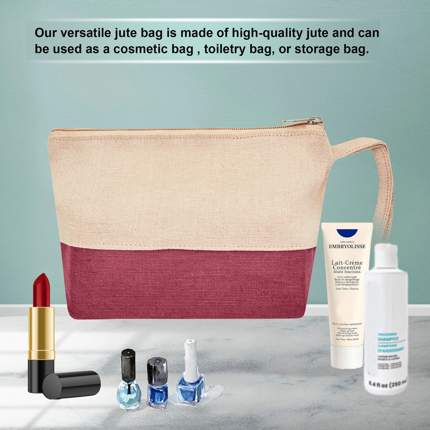 Jute Cosmetic Pouches – Travel-Friendly Zippered Burlap Bags for Makeup & Toiletries (Packs of 4)