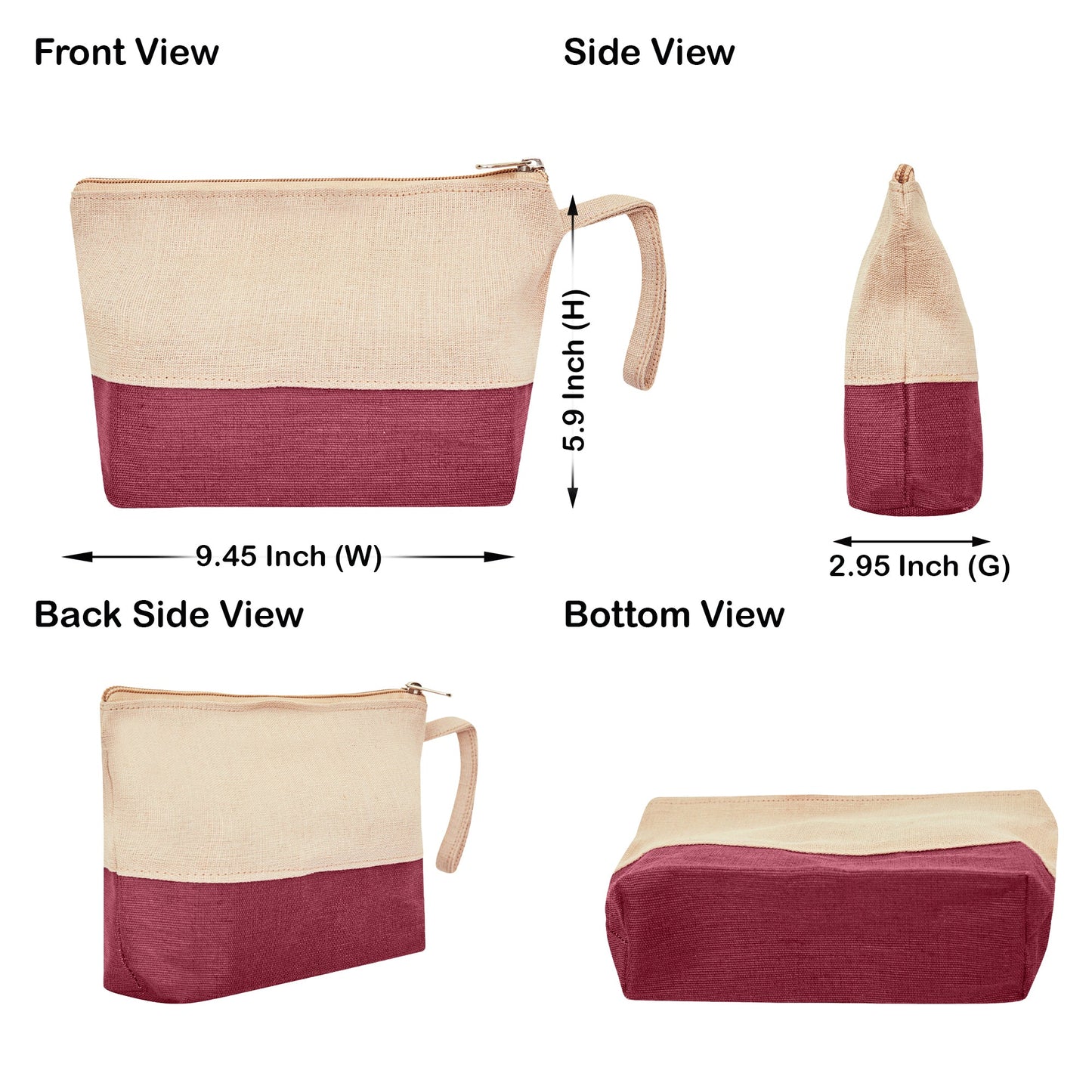 Multipurpose Eco  Jute Cosmetic Zipper Pouches Set of 6 for Women Wholesale Supply
