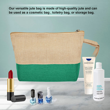 Jute Cosmetic Pouches – Travel-Friendly Zippered Burlap Bags for Makeup & Toiletries (Packs of 4)