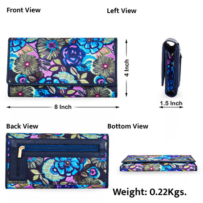 Women's Floral Tri-Fold Wallet with Leather Detailing for a Fresh and Stylish Look