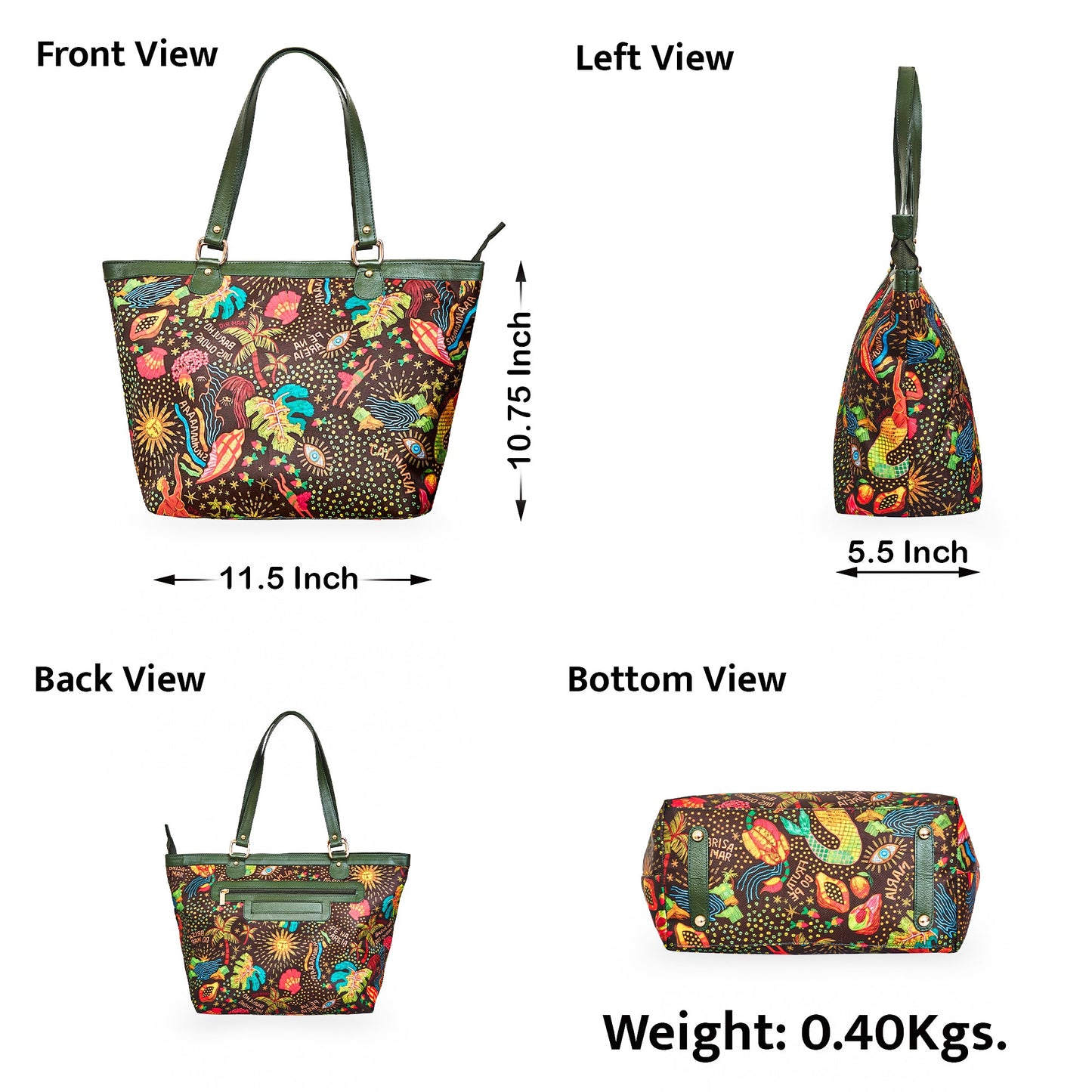 Wholesale Women Coastal Fabric Tote Bag - Fabric with Leather Trim Zip Closure