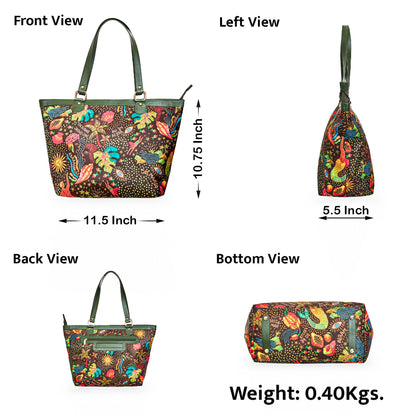 Wholesale Women Coastal Fabric Tote Bag - Fabric with Leather Trim Zip Closure