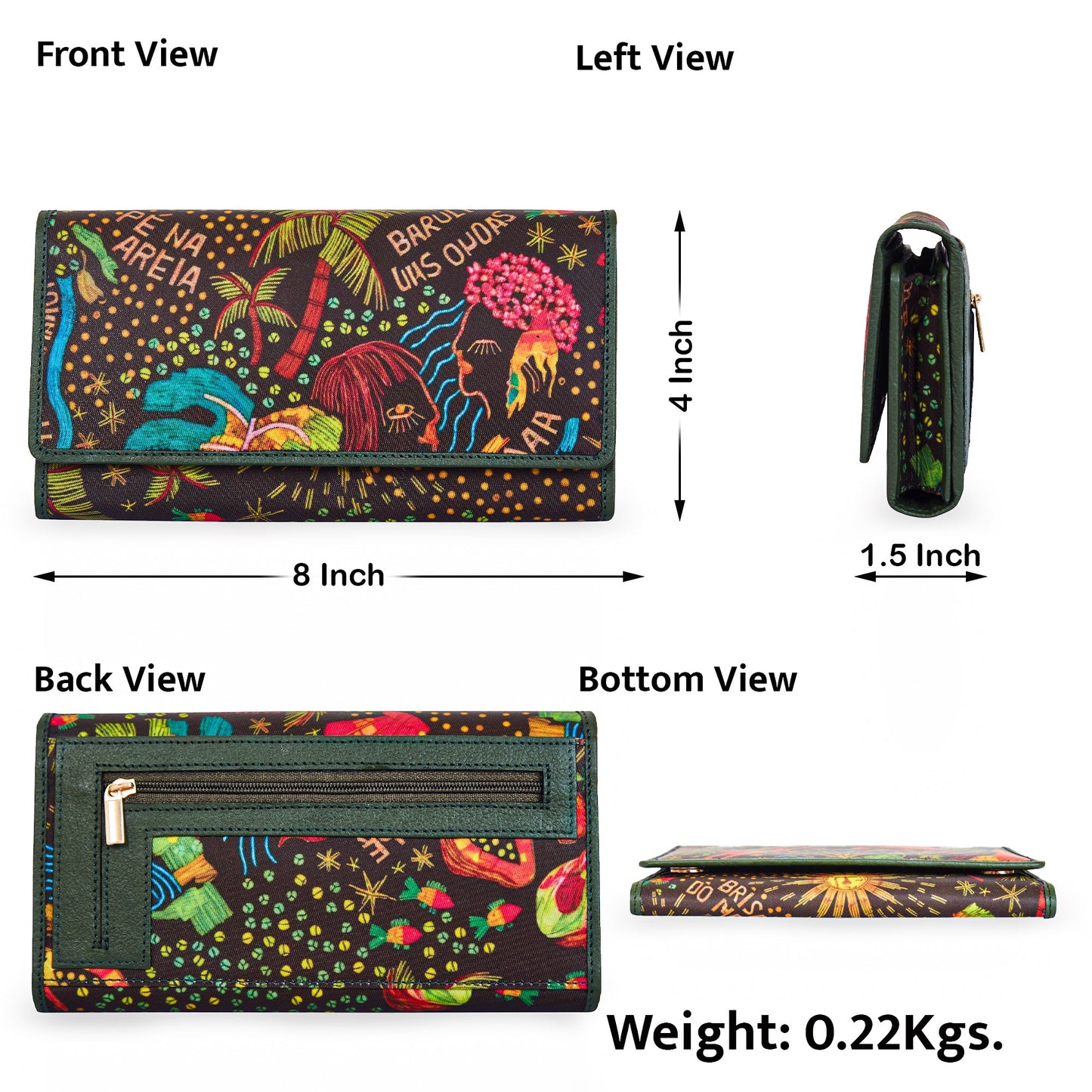 Seaside-Inspired Tri-Fold Wallet with Leather Outer Trim for Women