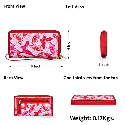 Ladies' Bold Butterfly Print Travel Wristlet with Leather Detailing for a Statement Look