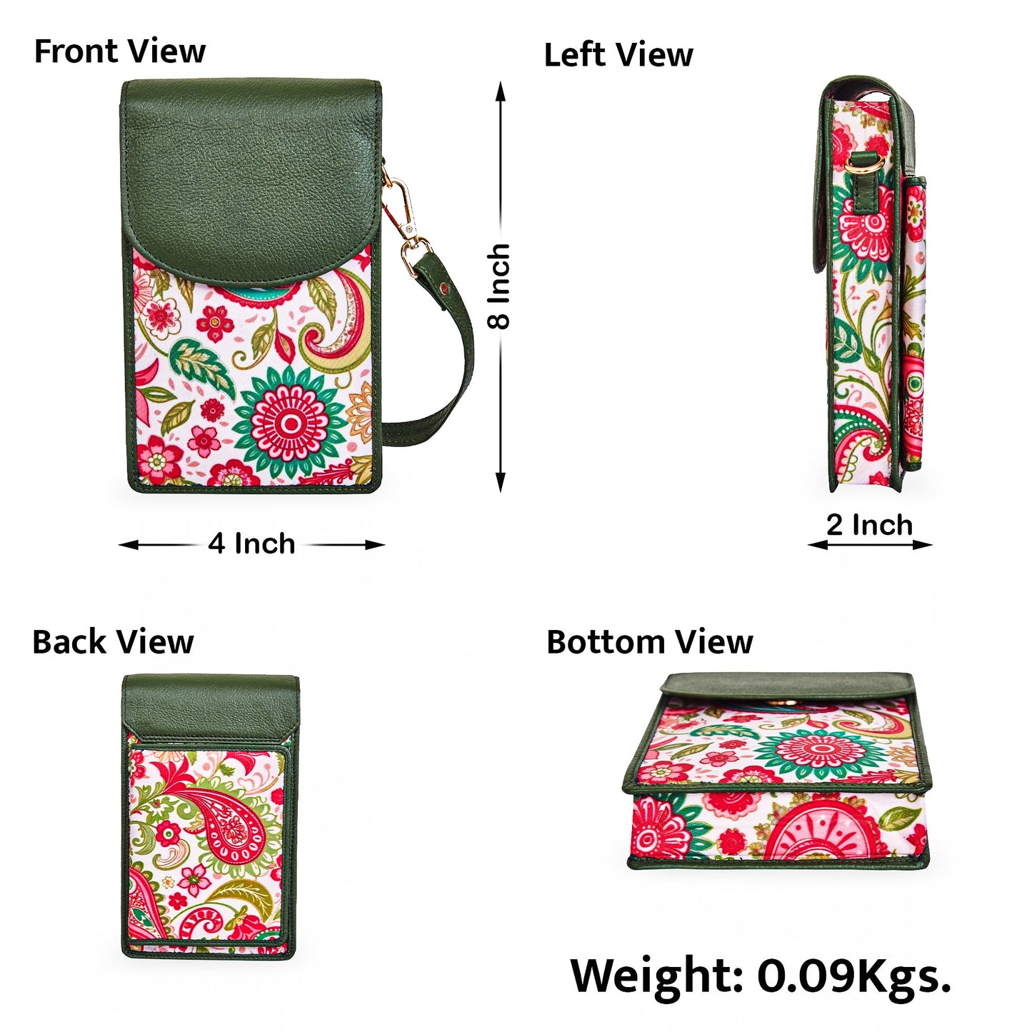 Paisley Elegance Women's Cell Phone Crossbody Wallet with Genuine Leather Details