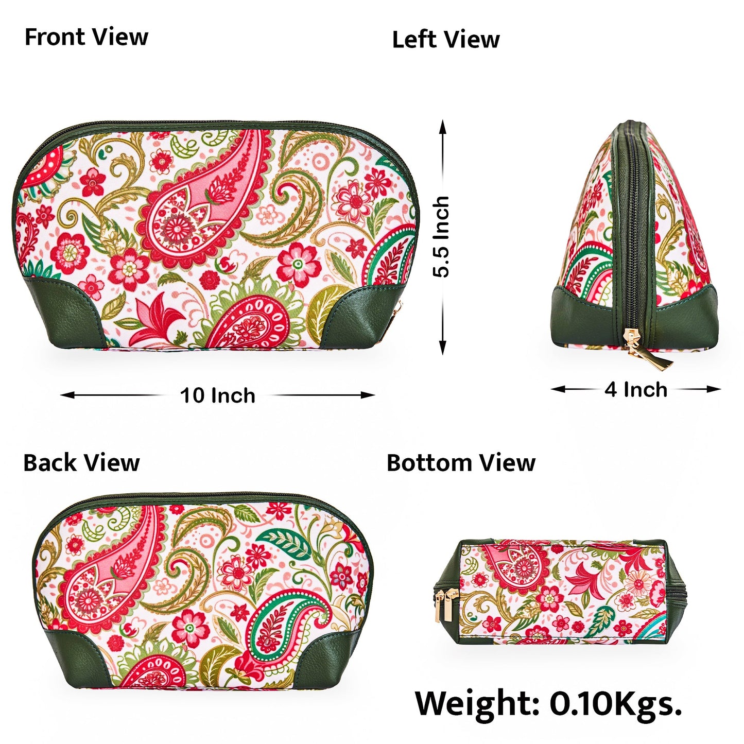 Paisley Pattern Cosmetic Bag with Luxurious Leather Details for Women