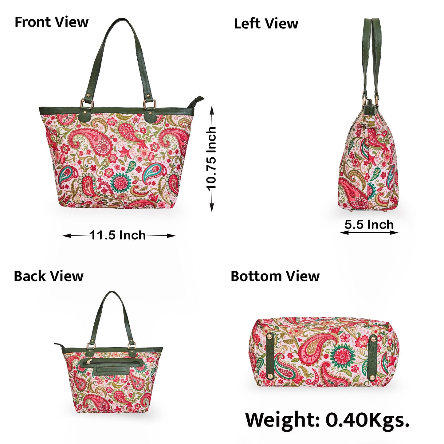 Paisley Print Leather Trim and Zip Closure – Tote Bag