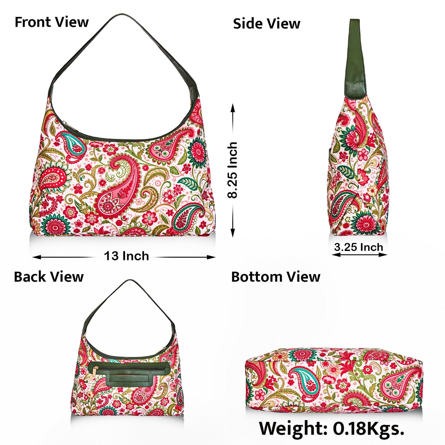 Fabric Sling Hobo Bag for Women with Leather Accents and Paisley Design