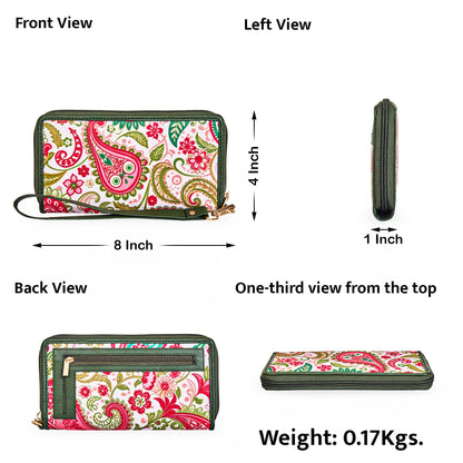 Refined Paisley Print Wristlet Wallet for Women – Leather-Trimmed and Luxurious