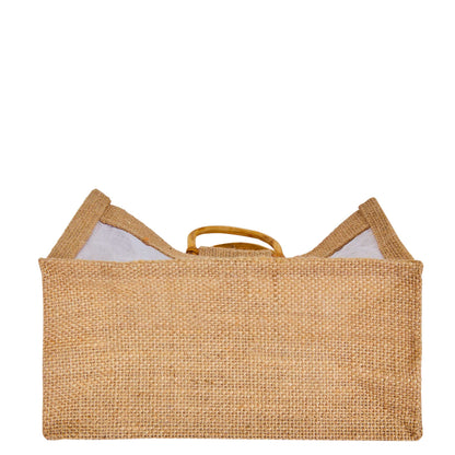 Jute Gift Bags with Cane Handles & Organza Panels – Burlap Pouches for Weddings, Bridesmaid Gifts, Parties (12 Pcs)