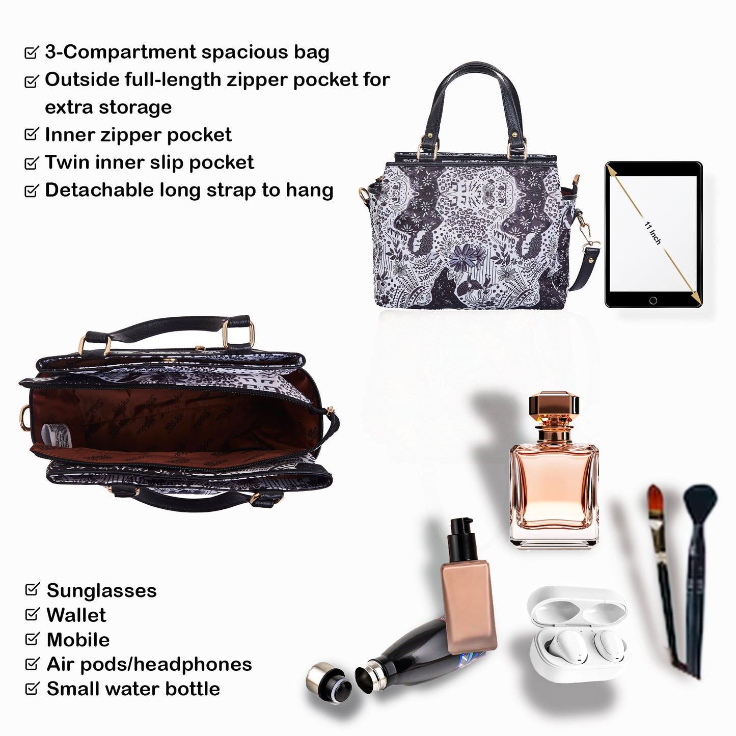 Monochrome Leather  Multi-Compartment Satchel with for Women