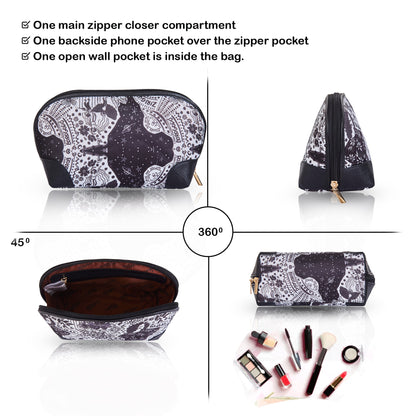 Monochrome Cosmetic Bag with Leather Detailing for Ladies