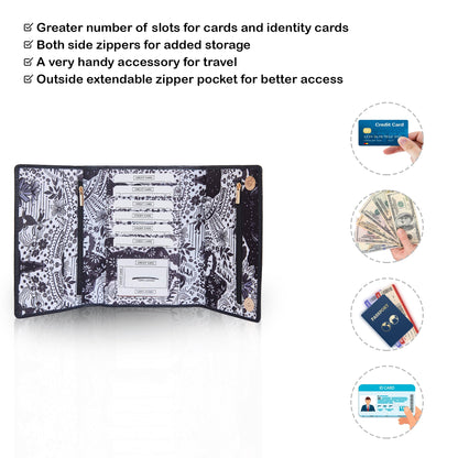Trifold Wallet –  Monochrome Print with Leather Detailing for women