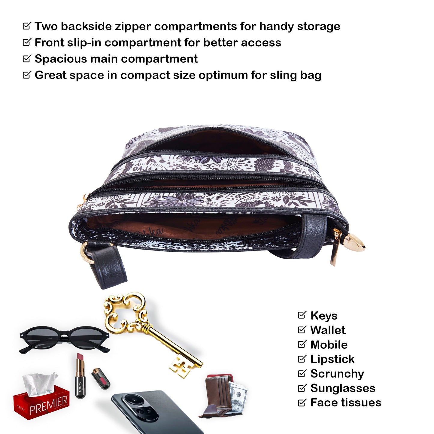 Monochrome Crossbody Bag with Leather Details for Ladies – Timeless Style