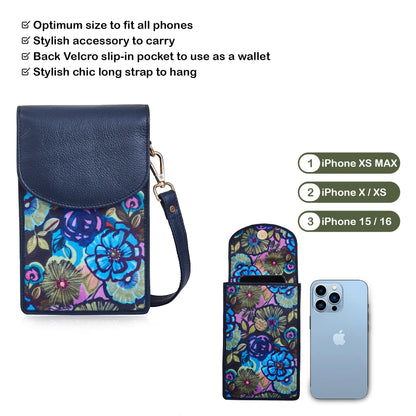 Vibrant Floral Crossbody Wallet with Leather Trim for Women’s Travel