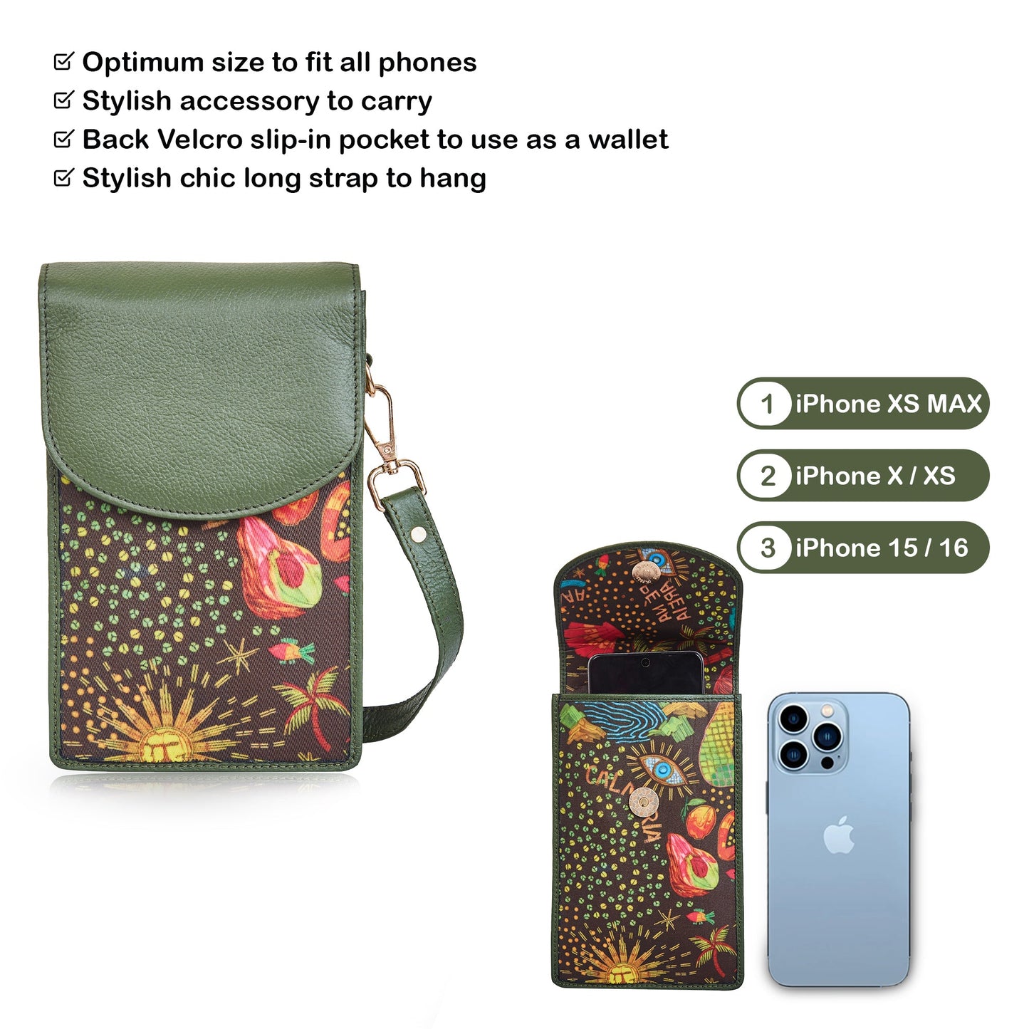 Coastal Calm leather trim Cell Phone Crossbody Wallet for Women