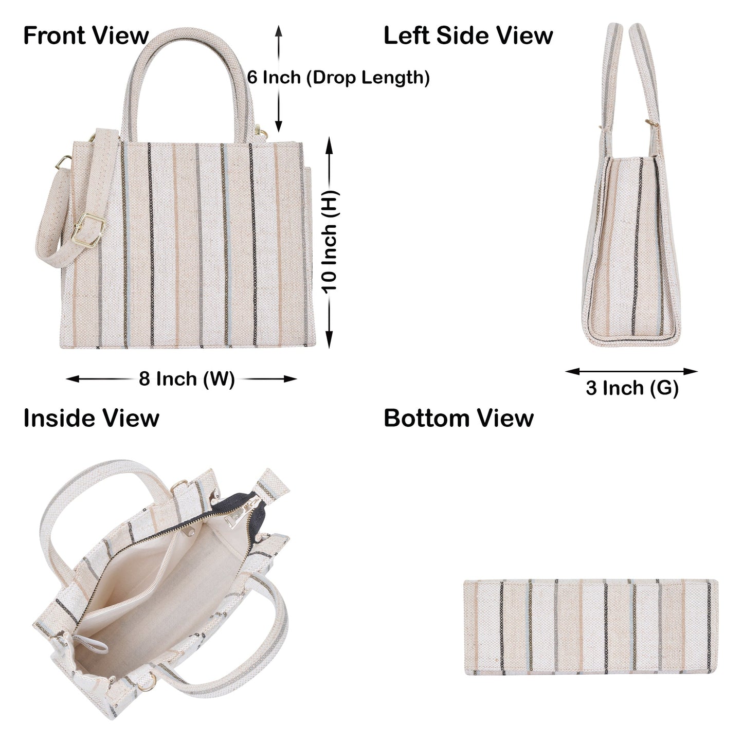 Wholesale Neutral Striped Canvas Crossbody Tote Handbag for Daily use