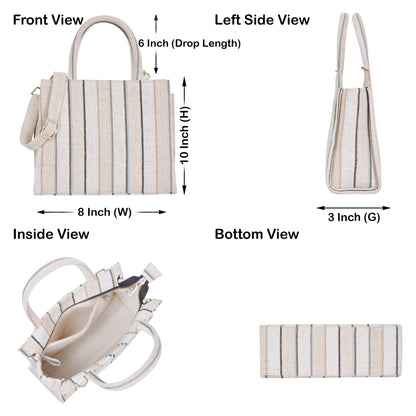 Wholesale Neutral Striped Canvas Crossbody Tote Handbag for Daily use