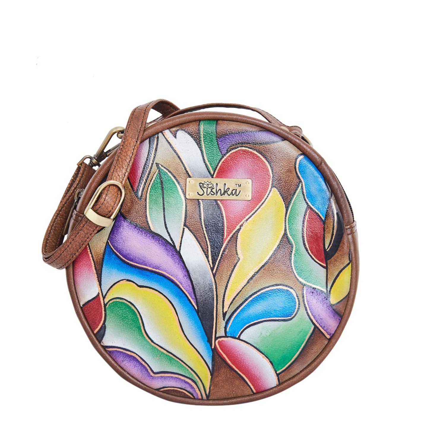 Abstract Hand Painted Oval Cross Body Bag