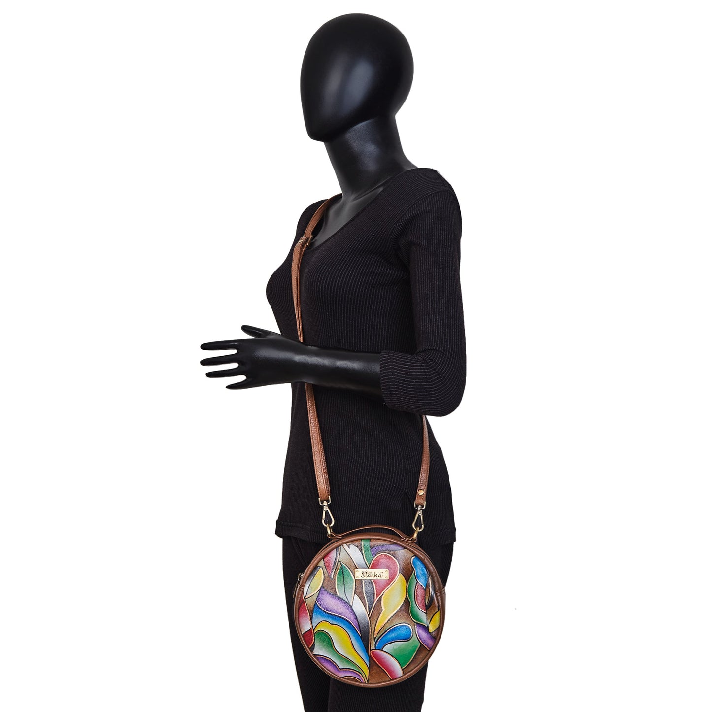 Abstract Hand Painted Oval Cross Body Bag