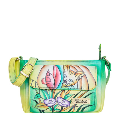 Hand-Painted Cat Art Crossbody Bag