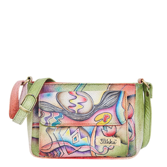 Hand-Painted Abstract Art Crossbody Bag