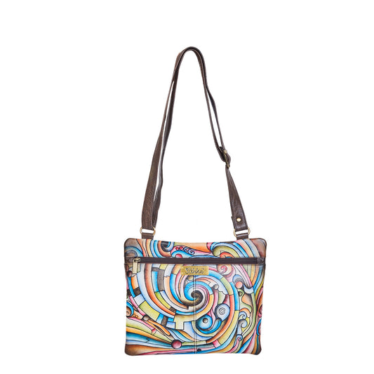 Abstract Multicolor Hand-Painted Leather Crossbody or Slim Bag