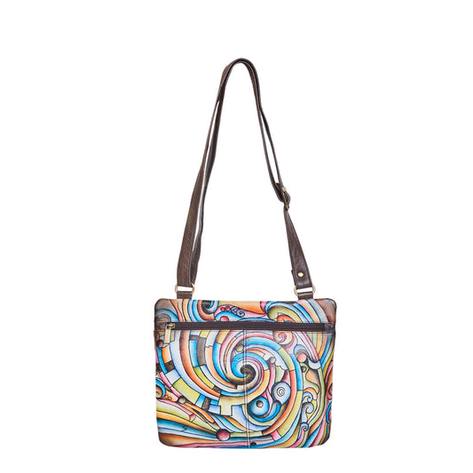 Abstract Multicolor Hand-Painted Leather Crossbody or Slim Bag