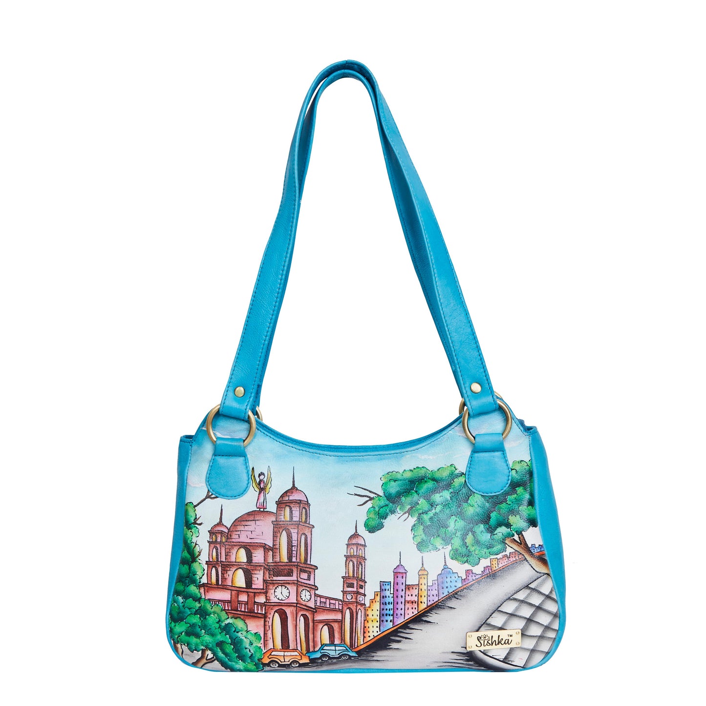 Kolkata-Themed Handpainted Leather Shoulder Bag