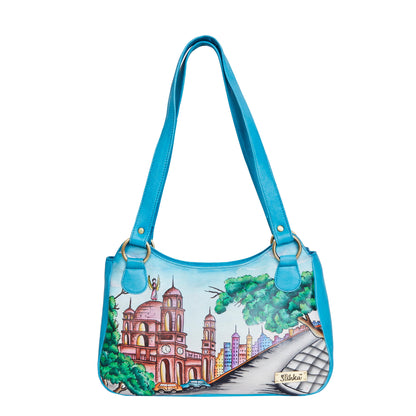 Kolkata-Themed Handpainted Leather Shoulder Bag