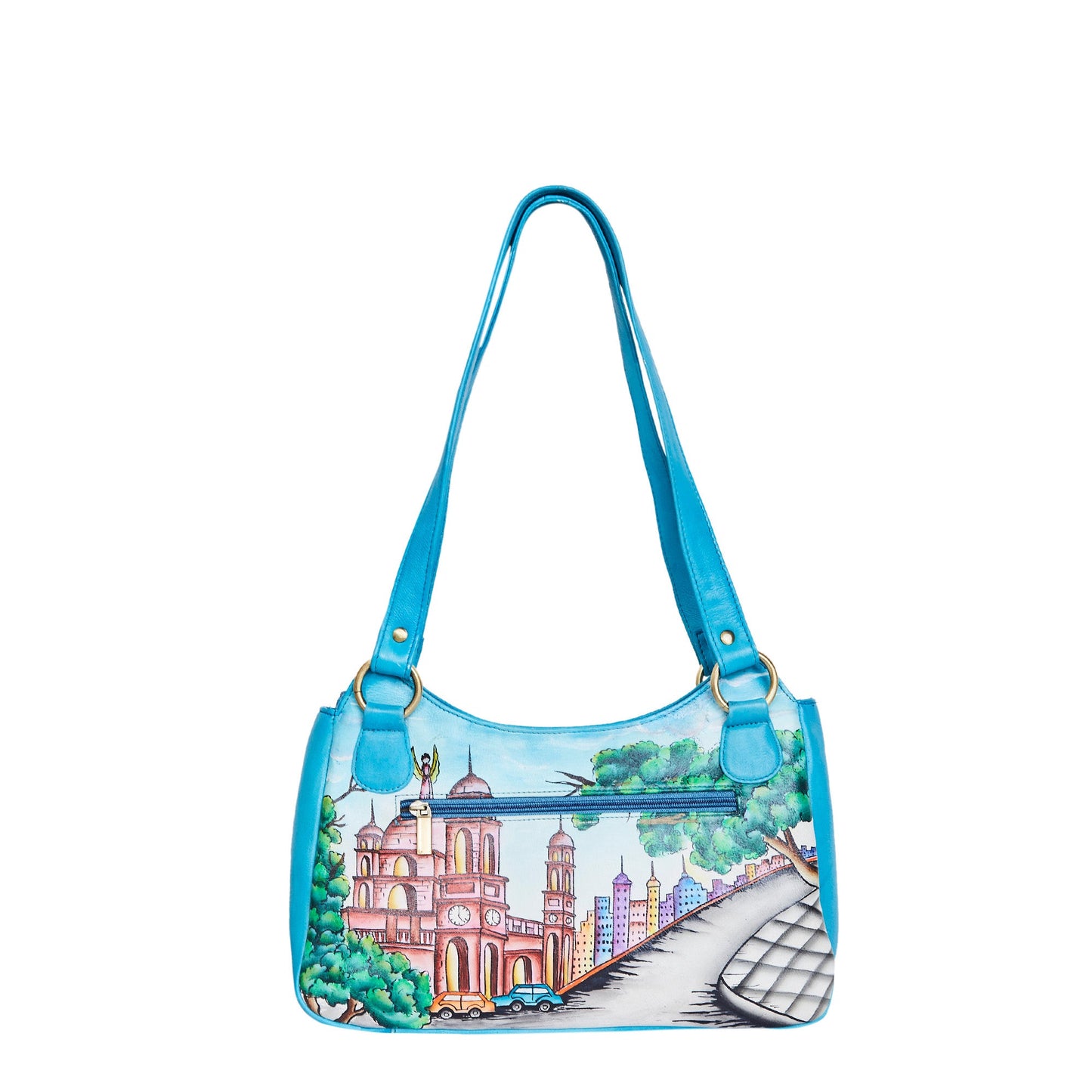 Kolkata-Themed Handpainted Leather Shoulder Bag