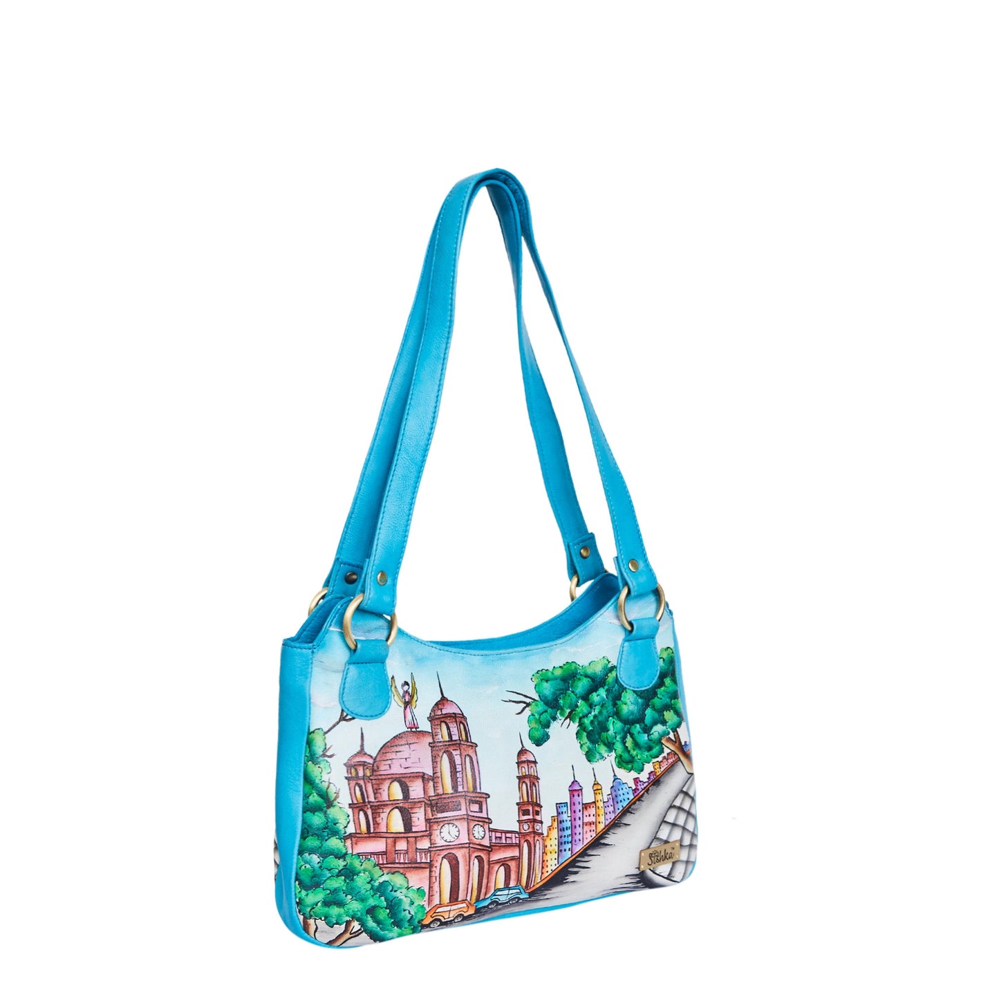 Kolkata-Themed Handpainted Leather Shoulder Bag