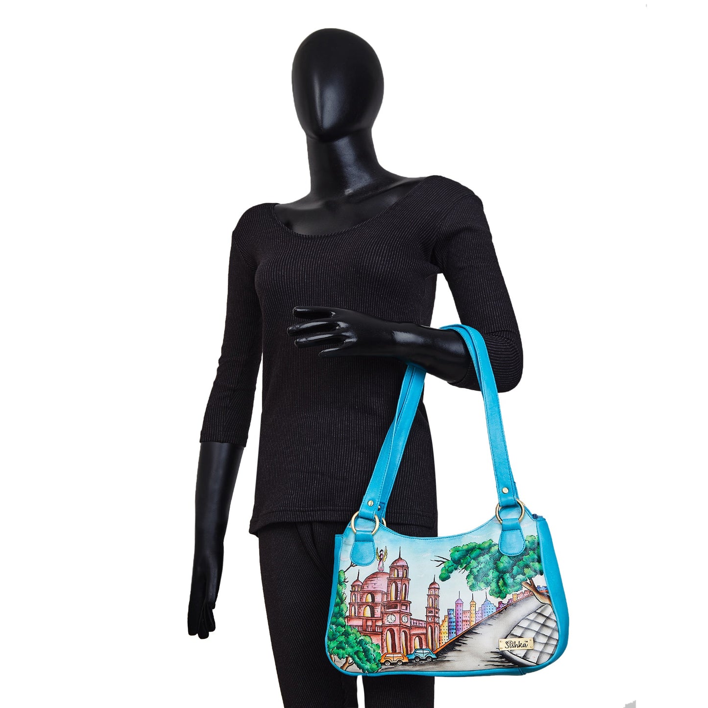 Kolkata-Themed Handpainted Leather Shoulder Bag