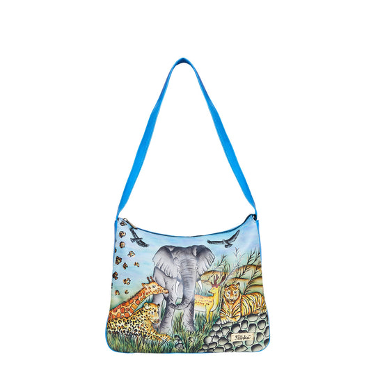 Women's Hand Painted Leather Hobo Bags with Animal Prints