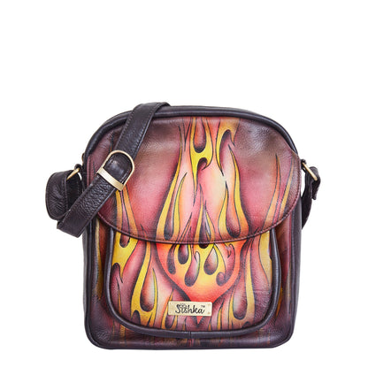 Flaming Hot Artwork Crossbody Bag with Adjustable Strap