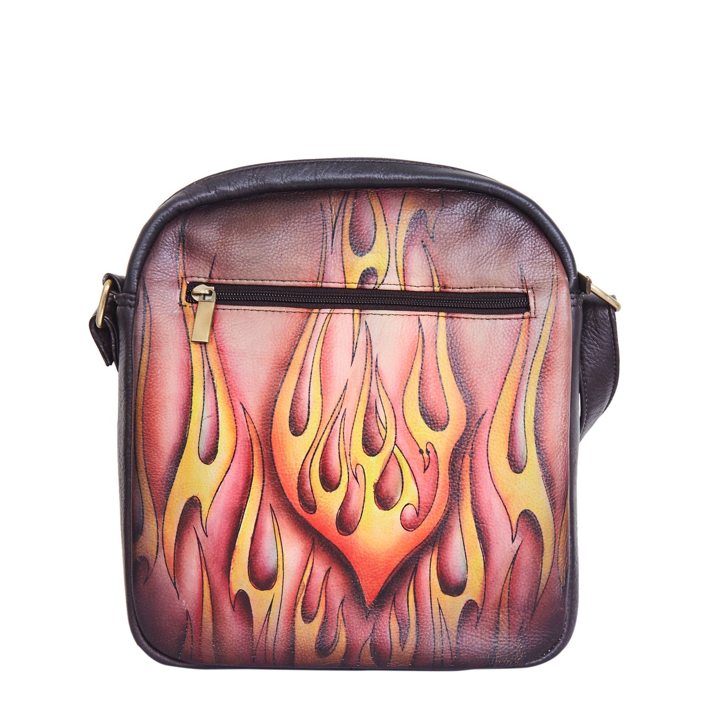 Flaming Hot Artwork Crossbody Bag with Adjustable Strap