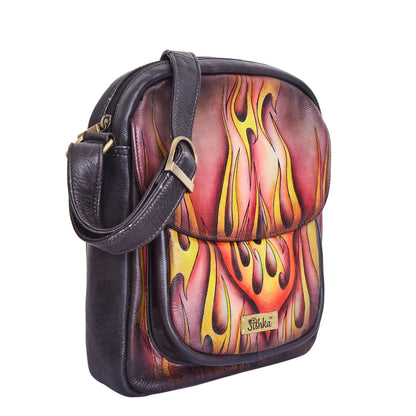 Flaming Hot Artwork Crossbody Bag with Adjustable Strap