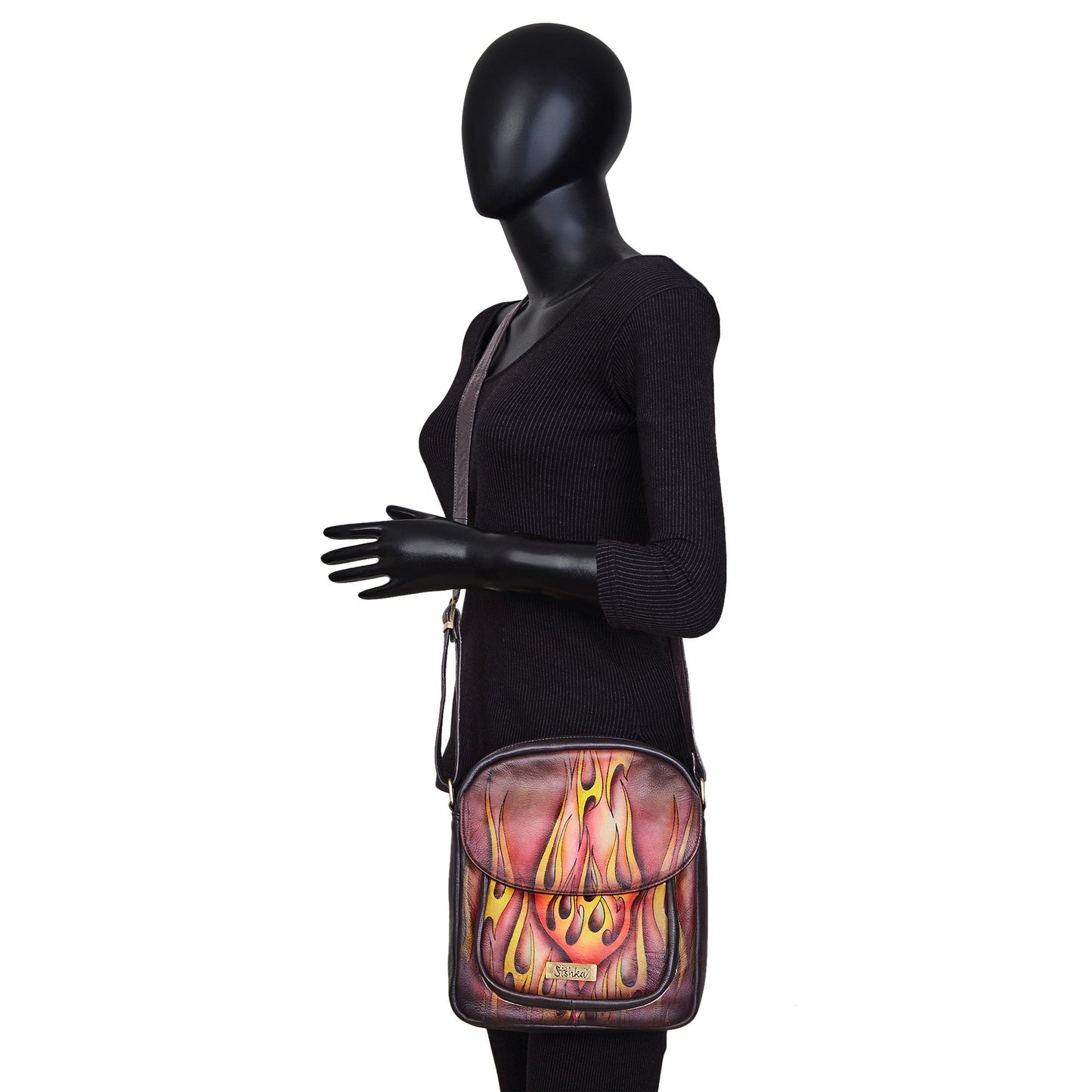 Flaming Hot Artwork Crossbody Bag with Adjustable Strap