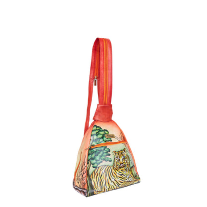 Convertible Leather Backpack with Hand-Painted Forest Artwork