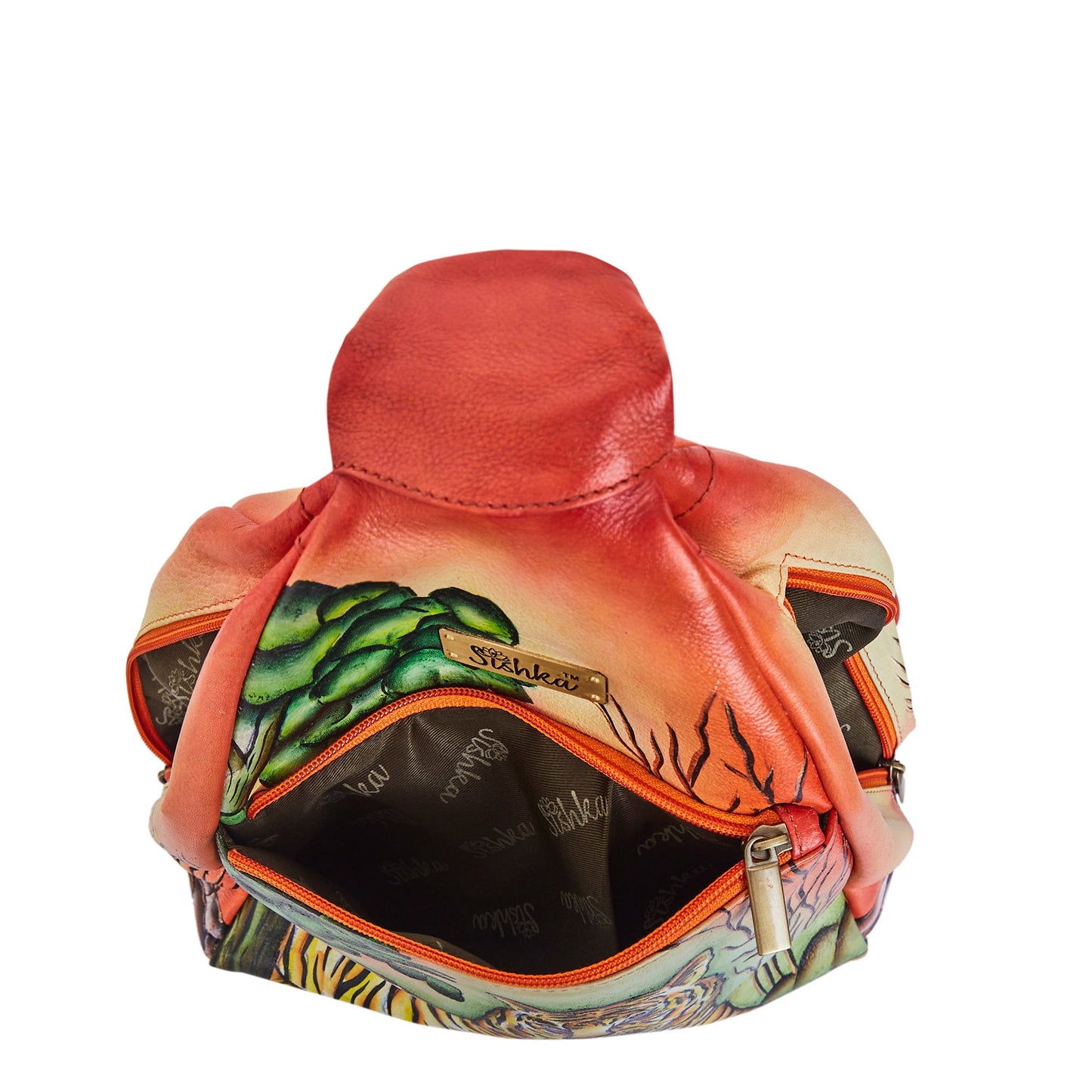 Convertible Leather Backpack with Hand-Painted Forest Artwork