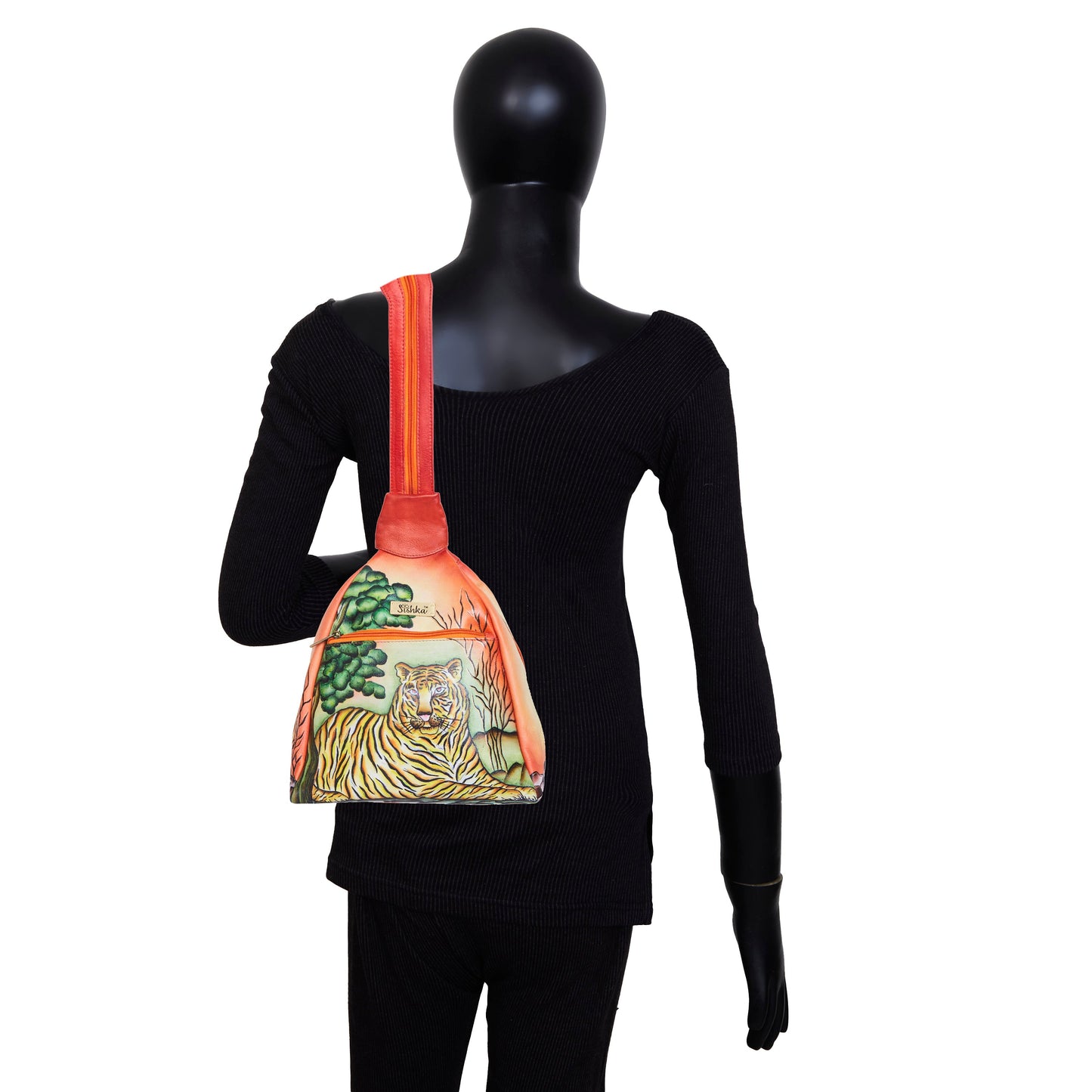 Convertible Leather Backpack with Hand-Painted Forest Artwork
