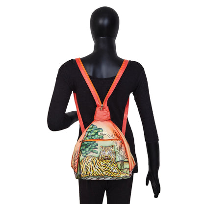 Convertible Leather Backpack with Hand-Painted Forest Artwork