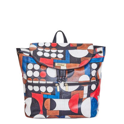 Hand-Painted Polka Dot Leather Backpack – Drawstring & Flap Closure