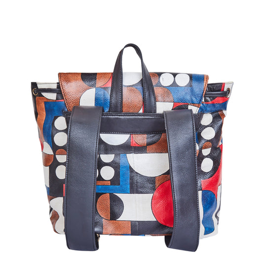 Hand-Painted Polka Dot Leather Backpack – Drawstring & Flap Closure