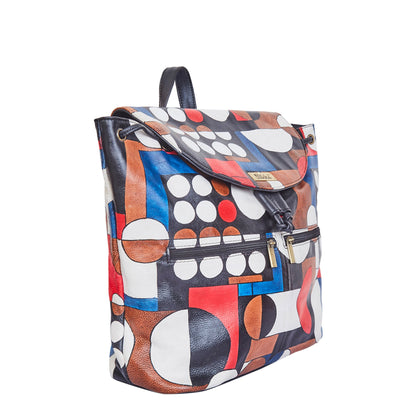 Hand-Painted Polka Dot Leather Backpack – Drawstring & Flap Closure