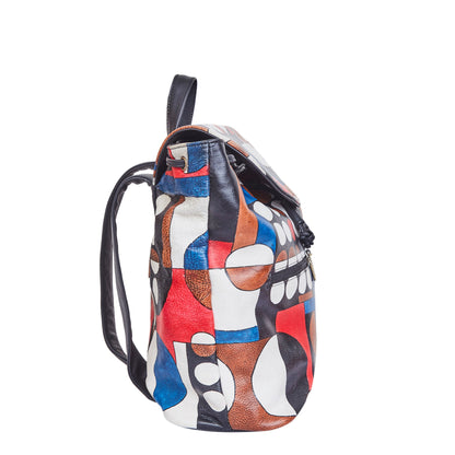 Hand-Painted Polka Dot Leather Backpack – Drawstring & Flap Closure