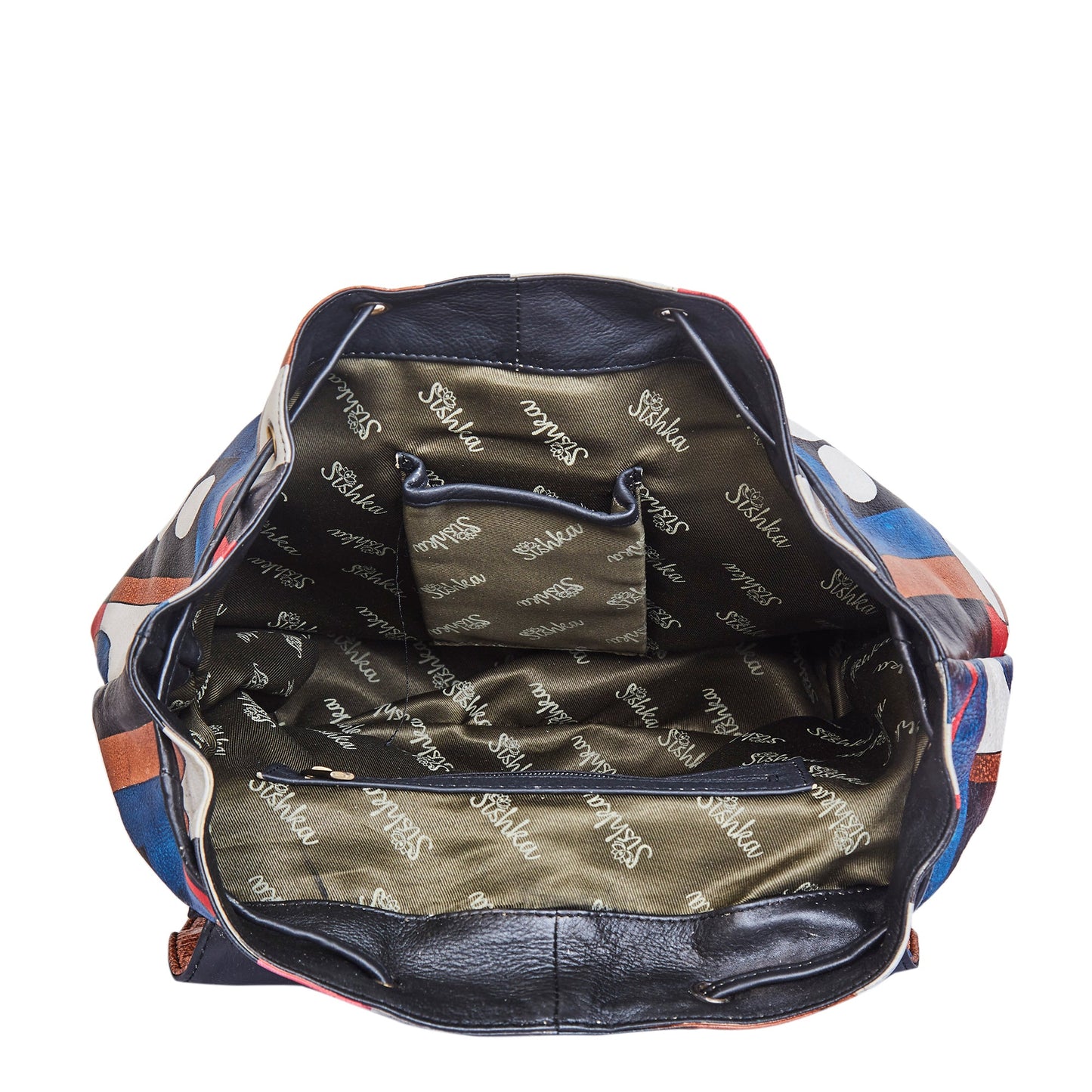 Hand-Painted Polka Dot Leather Backpack – Drawstring & Flap Closure