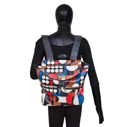 Hand-Painted Polka Dot Leather Backpack – Drawstring & Flap Closure